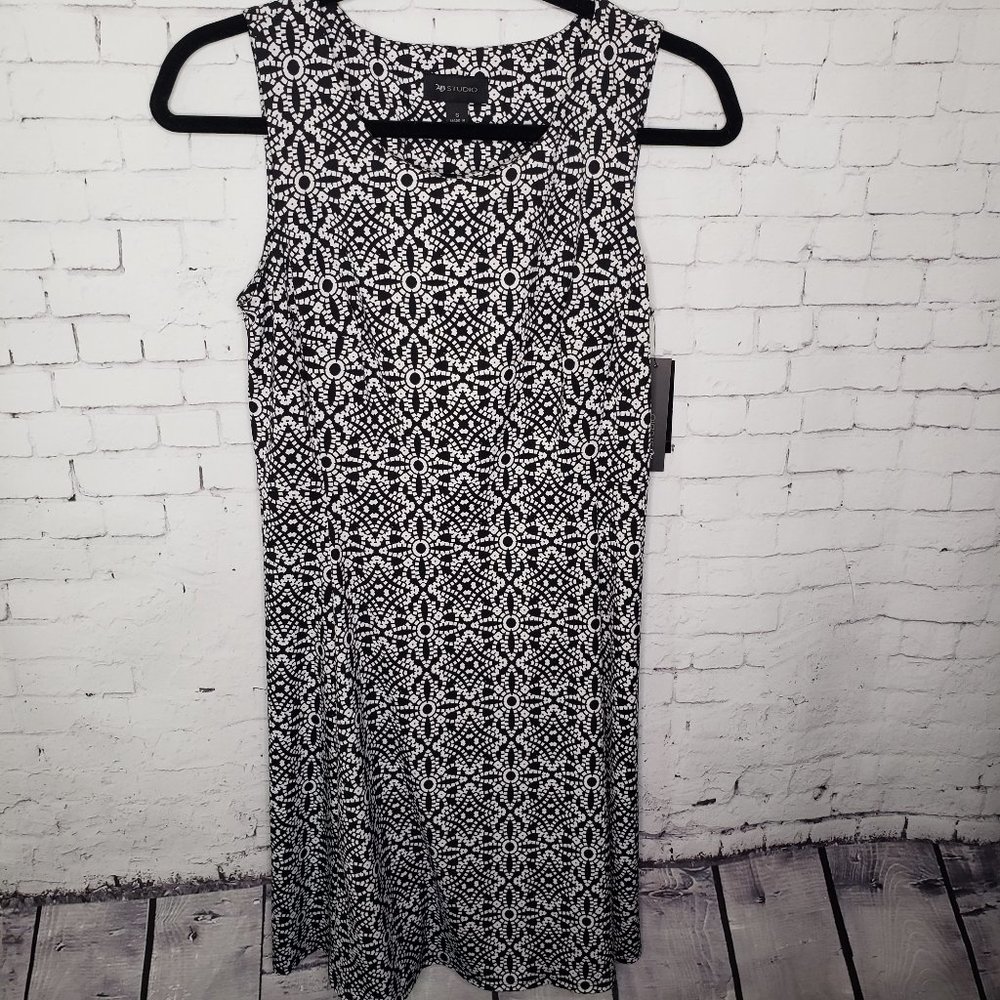 AB Studio Women's Black & White Sleeveless Dress S Small Short Wedding Guest